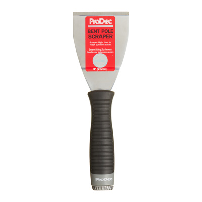 ProDec Pole Scraper Bent Head 3" labelled – high-carbon steel blade scraper for removing grout, sealant, paint, and flooring by hand or with an extension pole.