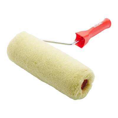 ProDec 9 inch padded long pile masonry roller and frame with textured sleeve.
