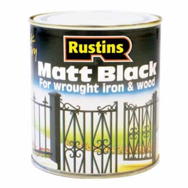 Rustins Matt Black Paint 250ml – quick drying black finish for metal and wooden surfaces.
