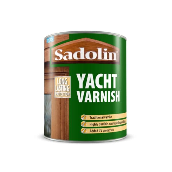 750ml Sadolin Yacht Varnish – high-gloss protective coating for exterior wood.