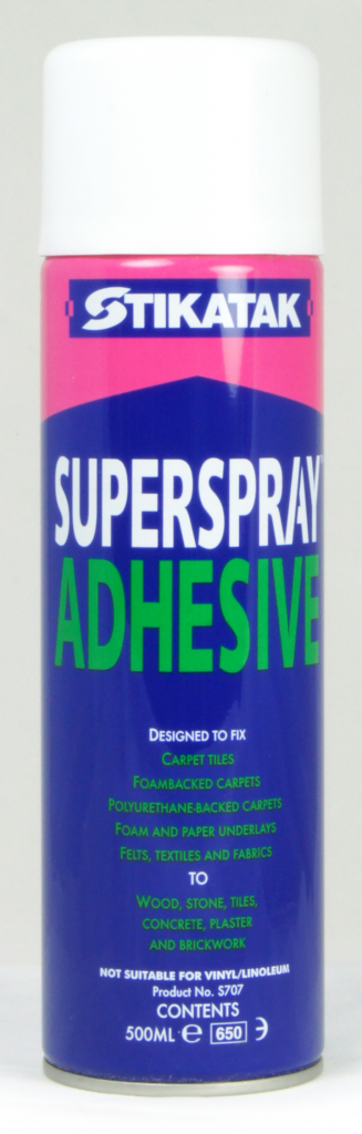 Stikatak Superspray Adhesive 500ml – high-performance multipurpose spray for fast, even bonding of fabric, foam, and paper.