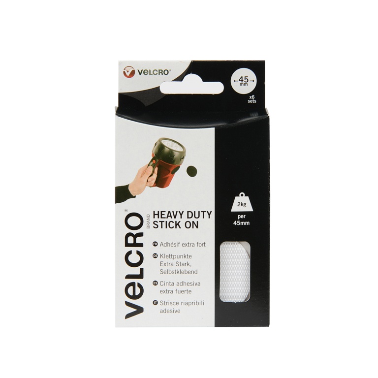 VELCRO Brand Heavy Duty Stick On Giant Coins white 45mm 6 sets in retail packaging